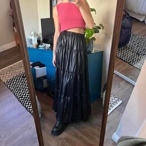 NWT Black Metallic Tiered Maxi Skirt by Philosophy